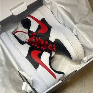 Nike Air Force 1 Low White, Black, and Red Sneakers